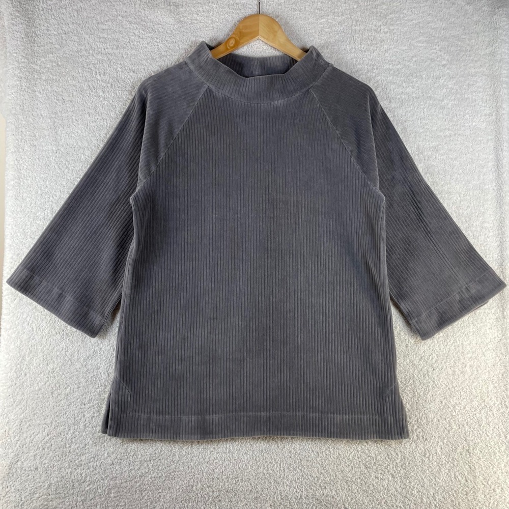 soft surroundings ribbed corduroy velvet mock neck 3/4 sleeve top M cozy winter